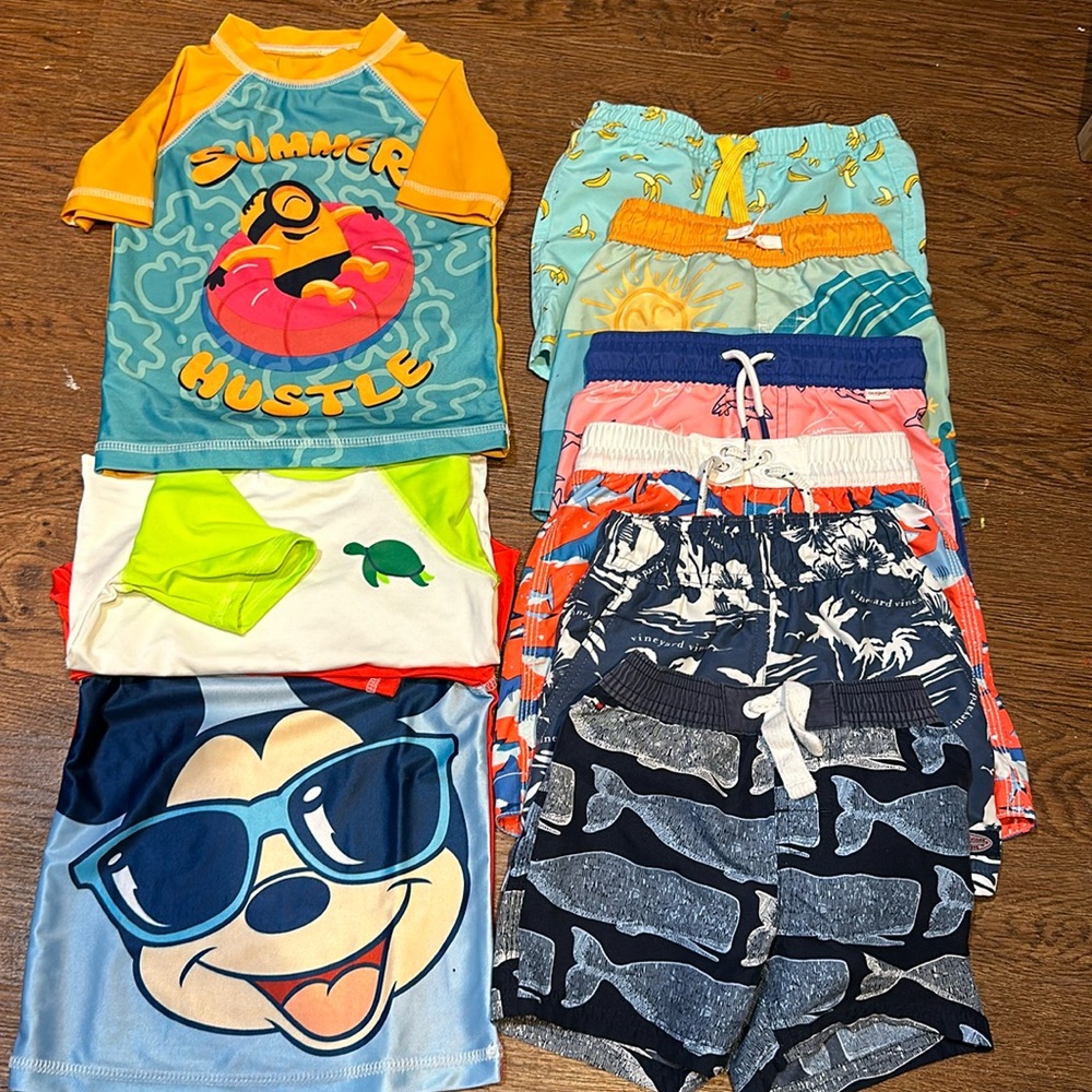 Boys summer bundle of swim shorts and rash guards size 2T